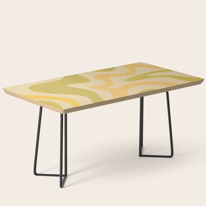 Retro Liquid Swirl Abstract Pattern Square Avocado Lemon Coffee Table Gallery Image 1