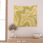 Retro Liquid Swirl Abstract Pattern Square Avocado Lemon Wall Tapestry Gallery Image 2