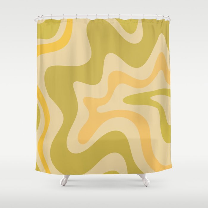 Retro Liquid Swirl Abstract Pattern Square Avocado Lemon Shower Curtain Gallery Image 1