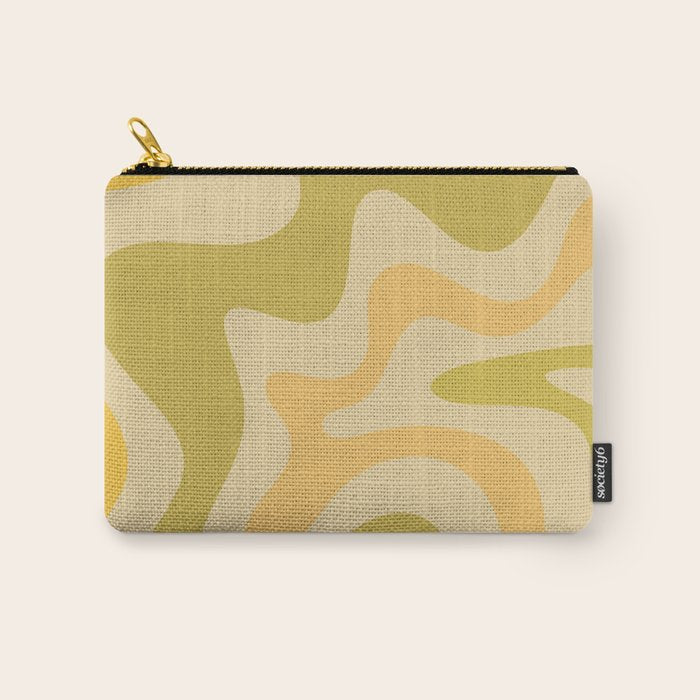 Retro Liquid Swirl Abstract Pattern Square Avocado Lemon Carry All Pouch Gallery Image 1