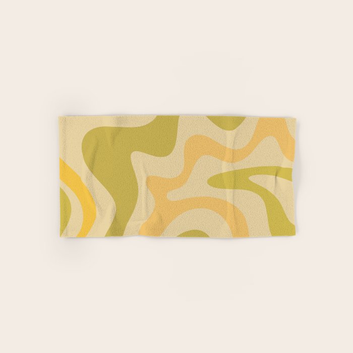 Retro Liquid Swirl Abstract Pattern Square Avocado Lemon Bath Towel Gallery Image 1