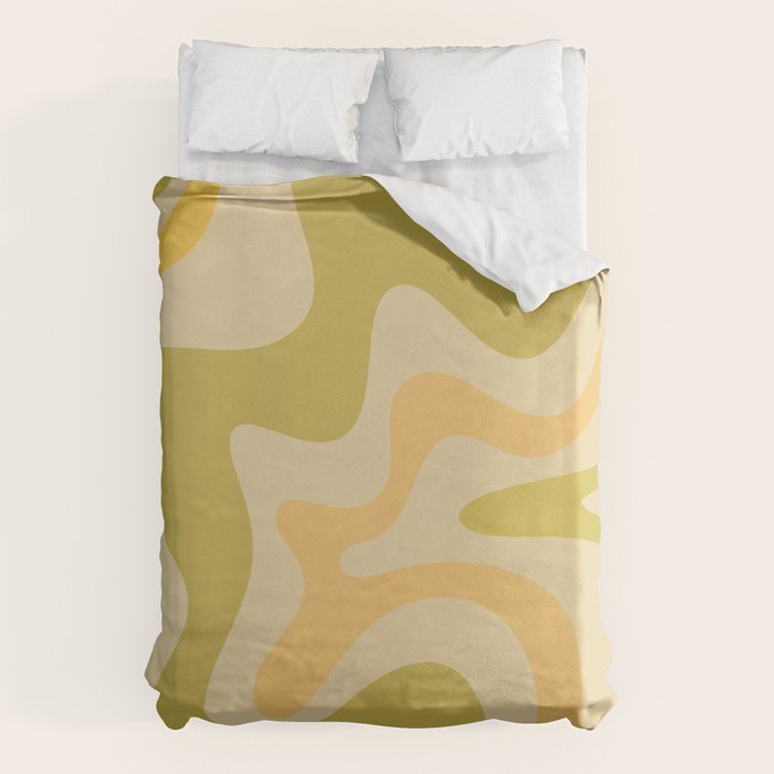 Retro Liquid Swirl Abstract Pattern Square Avocado Lemon Duvet Cover Gallery Image 6