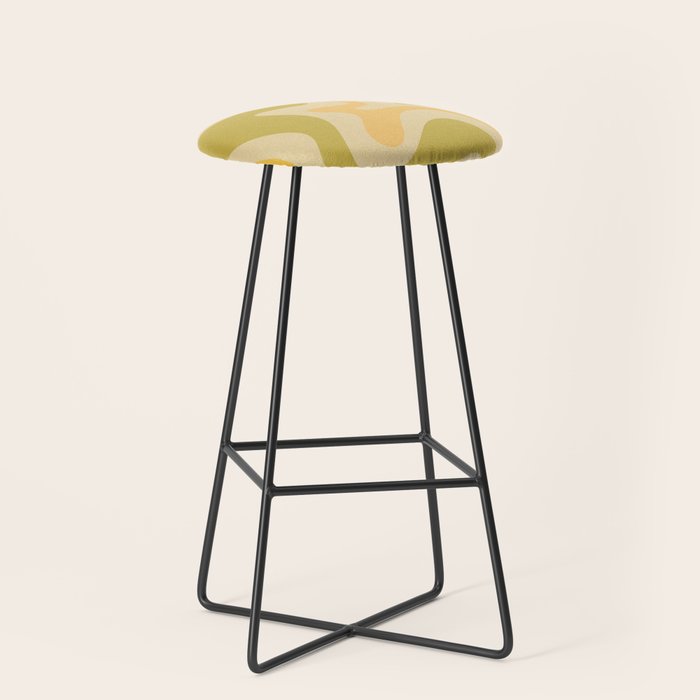 Retro Liquid Swirl Abstract Pattern Square Avocado Lemon Stool Gallery Image 1