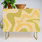 Retro Liquid Swirl Abstract Pattern Square Avocado Lemon Credenza Gallery Image 1