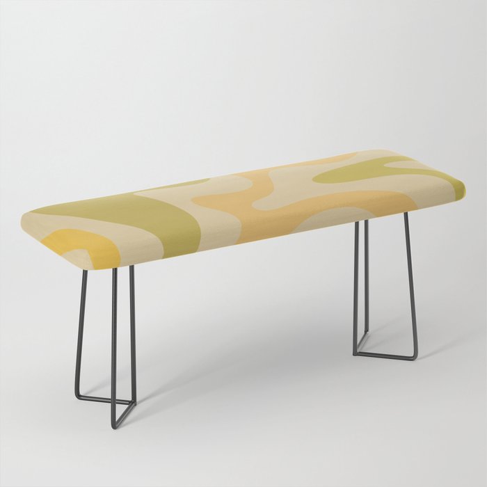 Retro Liquid Swirl Abstract Pattern Square Avocado Lemon Bench Gallery Image 1