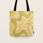 Retro Liquid Swirl Abstract Pattern Square Avocado Lemon Tote Bag Gallery Image 1
