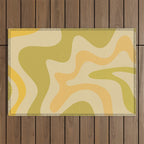 Retro Liquid Swirl Abstract Pattern Square Avocado Lemon Outdoor Rug Gallery Image 1