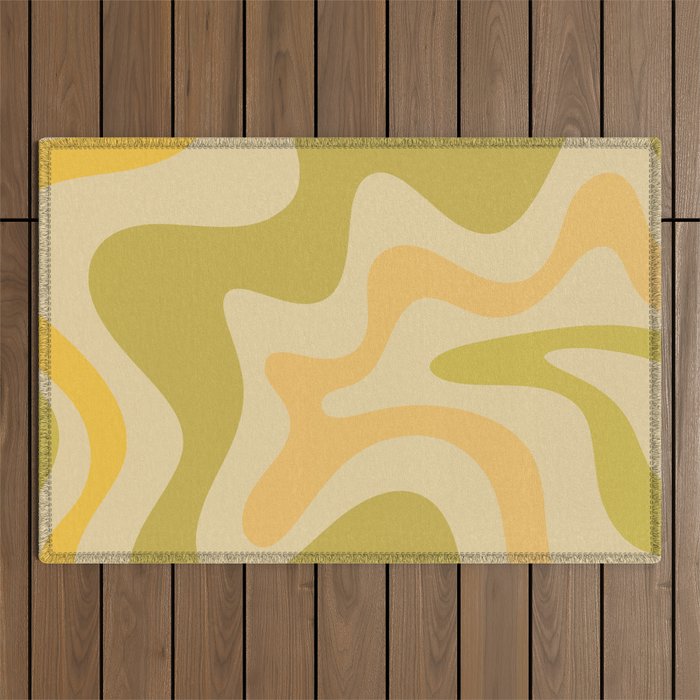 Retro Liquid Swirl Abstract Pattern Square Avocado Lemon Outdoor Rug Gallery Image 1
