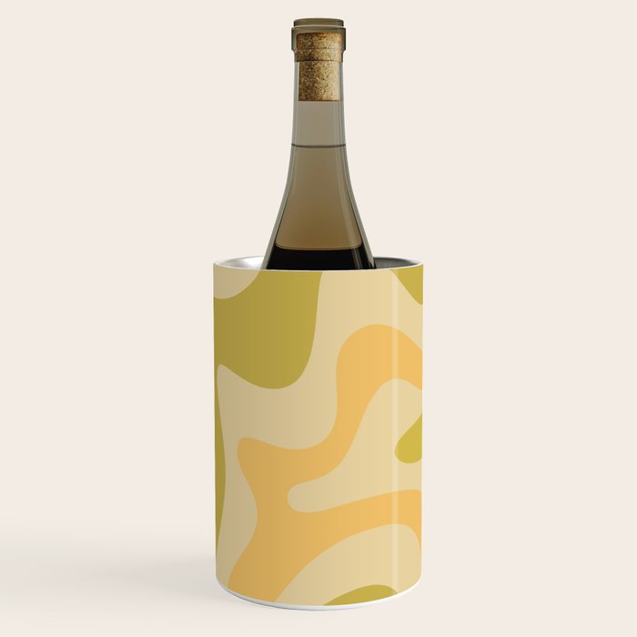 Retro Liquid Swirl Abstract Pattern Square Avocado Lemon Wine Chiller Gallery Image 1