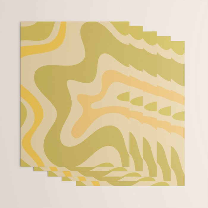 Retro Liquid Swirl Abstract Pattern Square Avocado Lemon Wrapping Paper Gallery Image 3