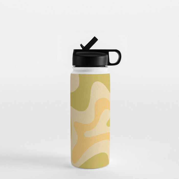Retro Liquid Swirl Abstract Pattern Square Avocado Lemon Water Bottle Gallery Image 1
