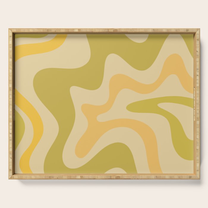 Retro Liquid Swirl Abstract Pattern Square Avocado Lemon Serving Tray Gallery Image 1