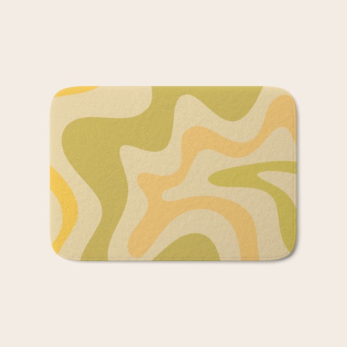 Retro Liquid Swirl Abstract Pattern Square Avocado Lemon Bath Mat Gallery Image 1