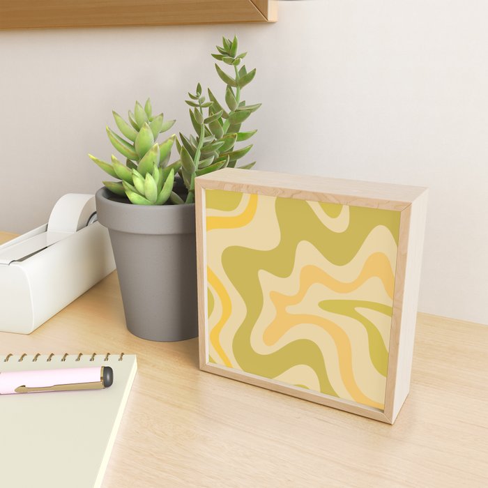 Retro Liquid Swirl Abstract Pattern Square Avocado Lemon Mini Art Print Gallery Image 2