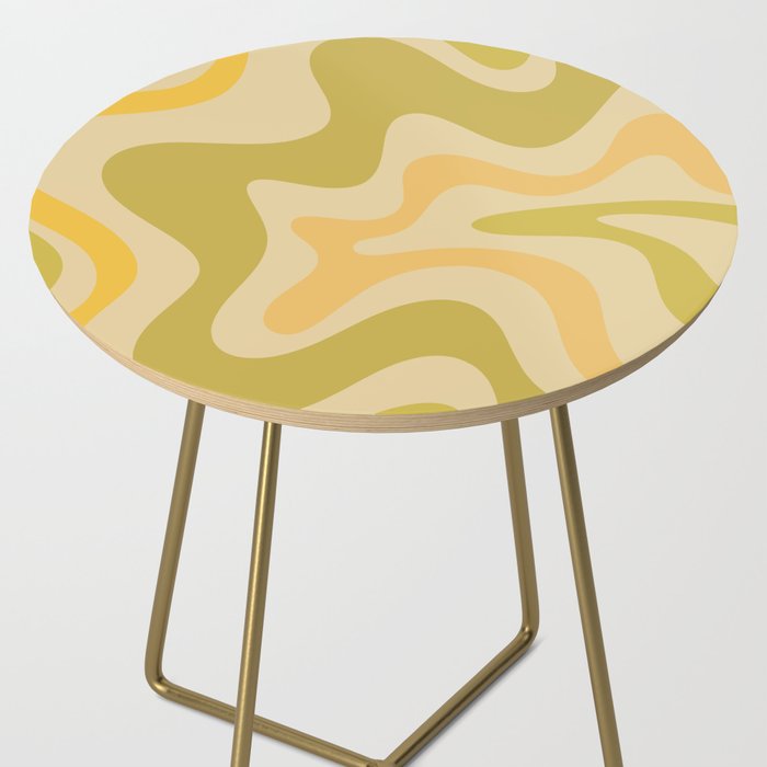 Retro Liquid Swirl Abstract Pattern Square Avocado Lemon Side Table Gallery Image 2