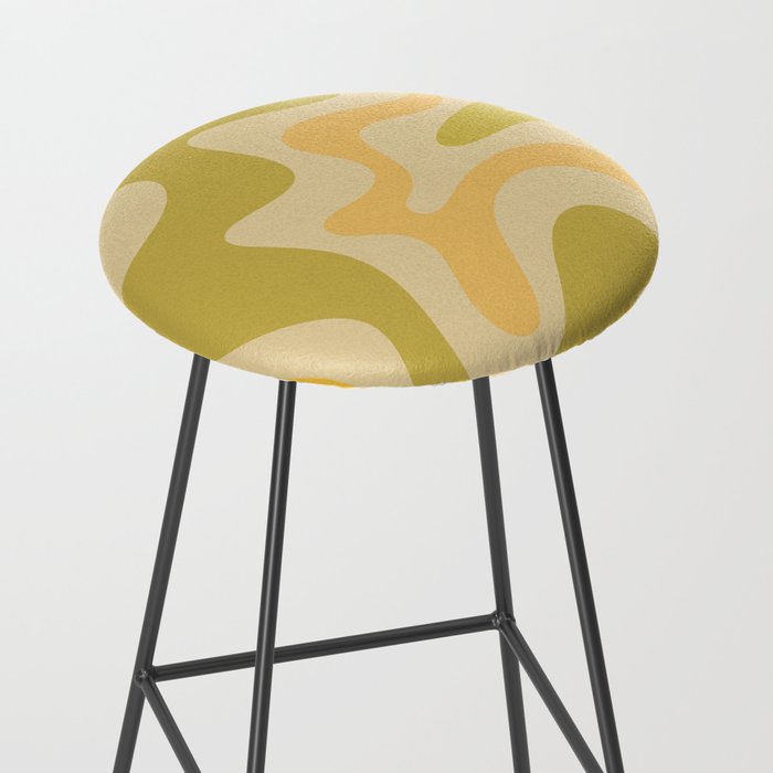 Retro Liquid Swirl Abstract Pattern Square Avocado Lemon Stool Gallery Image 2