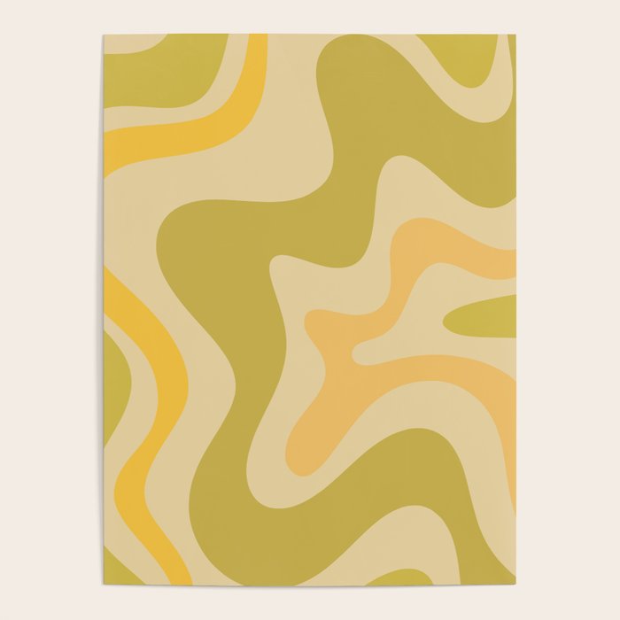 Retro Liquid Swirl Abstract Pattern Square Avocado Lemon Poster Gallery Image 4