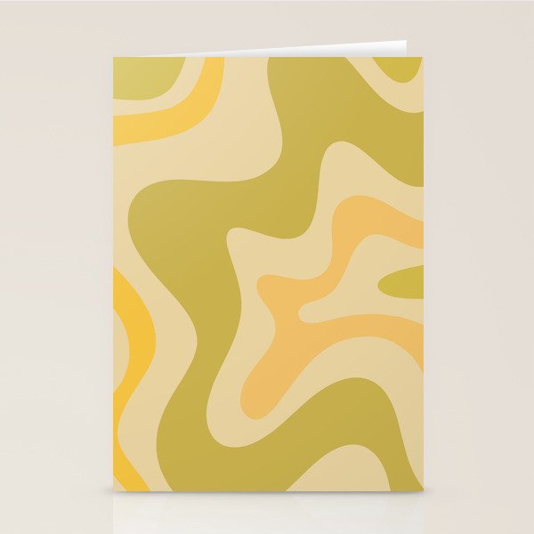 Retro Liquid Swirl Abstract Pattern Square Avocado Lemon Stationery Card Gallery Image 1