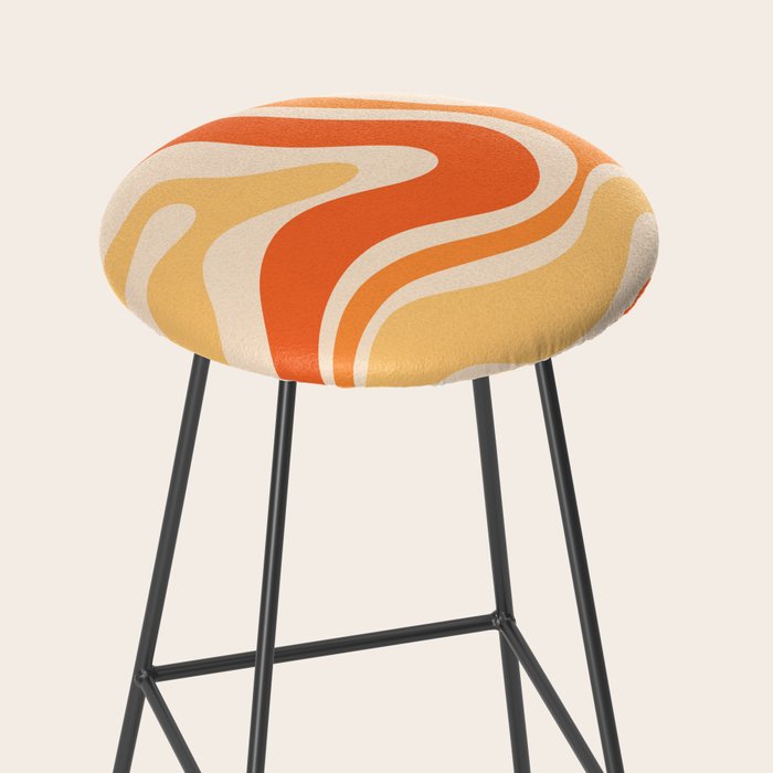 Retro Modern Liquid Swirl Abstract Pattern Square in Tangerine Orange Tones Stool Gallery Image 2