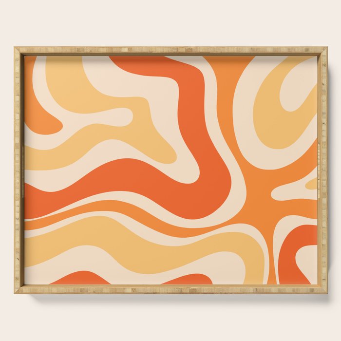 Retro Modern Liquid Swirl Abstract Pattern Square in Tangerine Orange Tones Serving Tray Gallery Image 1