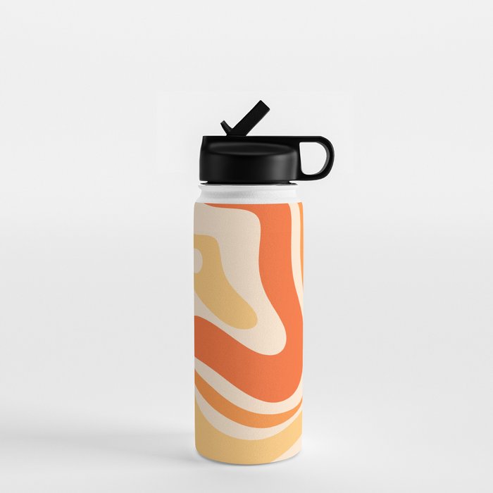 Retro Modern Liquid Swirl Abstract Pattern Square in Tangerine Orange Tones Water Bottle Gallery Image 1