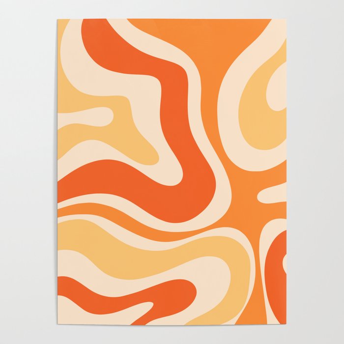 Retro Modern Liquid Swirl Abstract Pattern Square in Tangerine Orange Tones Poster Gallery Image 4