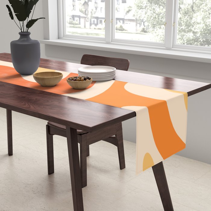 Retro Modern Liquid Swirl Abstract Pattern Square in Tangerine Orange Tones Table Runner Gallery Image 2