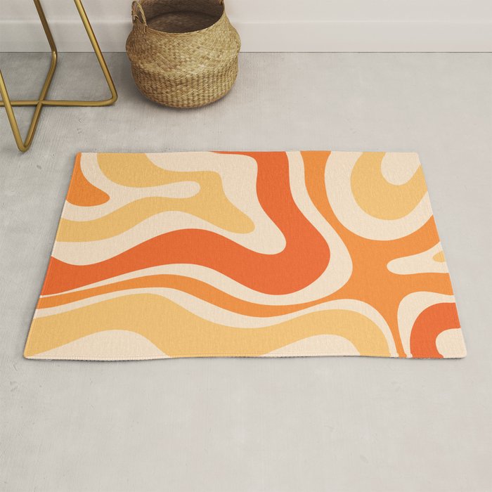 Retro Modern Liquid Swirl Abstract Pattern Square in Tangerine Orange Tones Rug Gallery Image 1