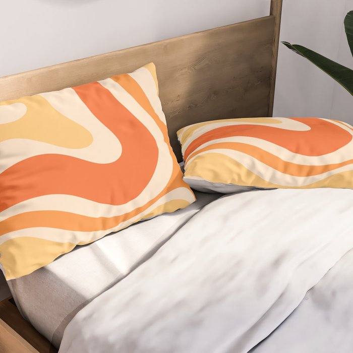 Retro Modern Liquid Swirl Abstract Pattern Square in Tangerine Orange Tones Pillow Sham Gallery Image 2