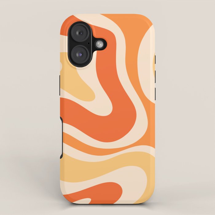 Retro Modern Liquid Swirl Abstract Pattern Square in Tangerine Orange Tones iPhone Case Gallery Image 1