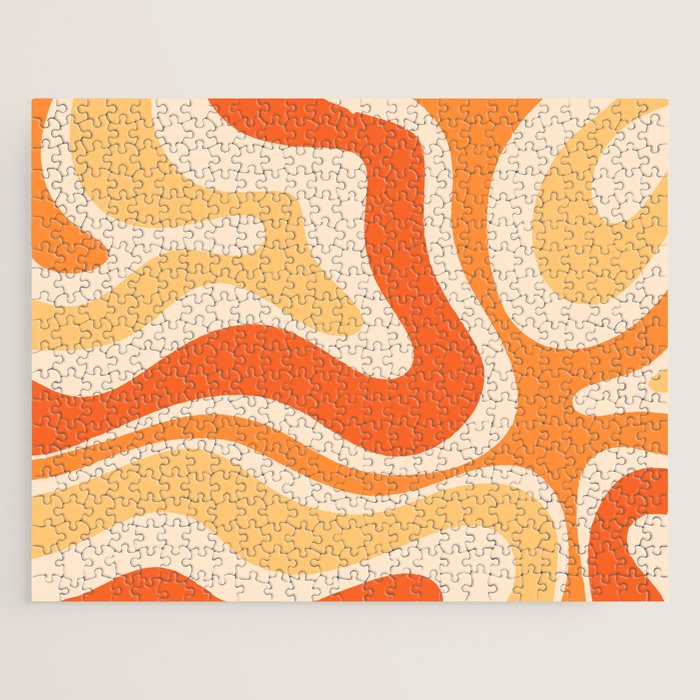 Retro Modern Liquid Swirl Abstract Pattern Square in Tangerine Orange Tones Jigsaw Puzzle Gallery Image 1