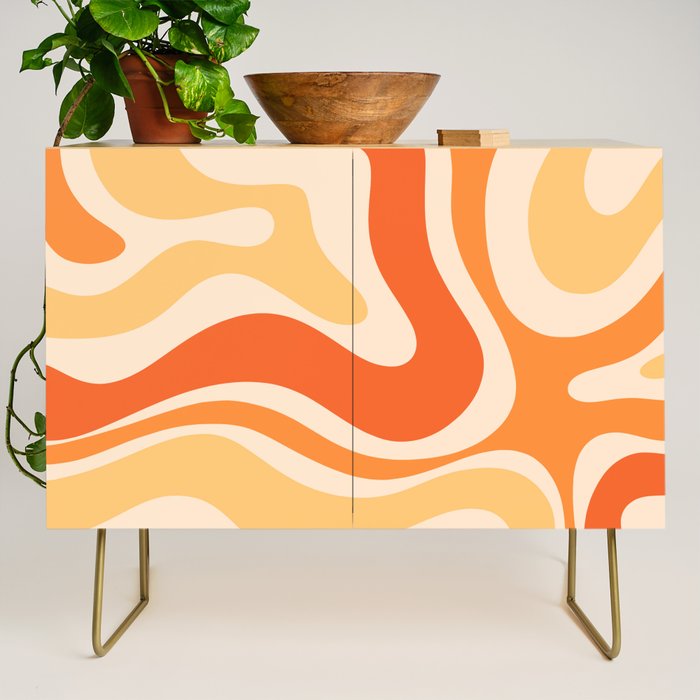 Retro Modern Liquid Swirl Abstract Pattern Square in Tangerine Orange Tones Credenza Gallery Image 1