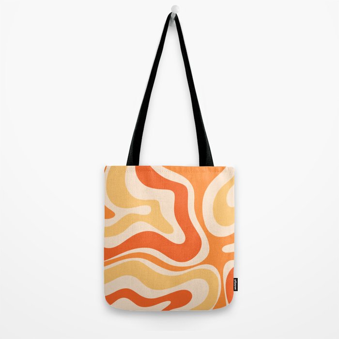 Retro Modern Liquid Swirl Abstract Pattern Square in Tangerine Orange Tones Tote Bag Gallery Image 2
