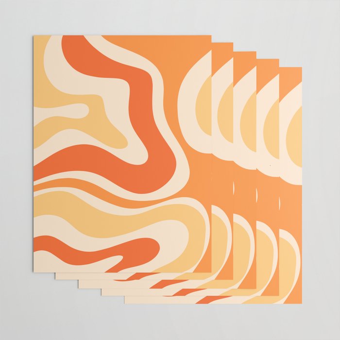Retro Modern Liquid Swirl Abstract Pattern Square in Tangerine Orange Tones Wrapping Paper Gallery Image 3