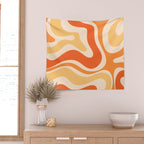 Retro Modern Liquid Swirl Abstract Pattern Square in Tangerine Orange Tones Wall Tapestry Gallery Image 2