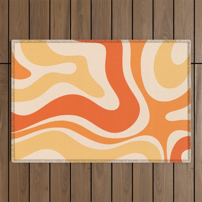Retro Modern Liquid Swirl Abstract Pattern Square in Tangerine Orange Tones Outdoor Rug Gallery Image 1