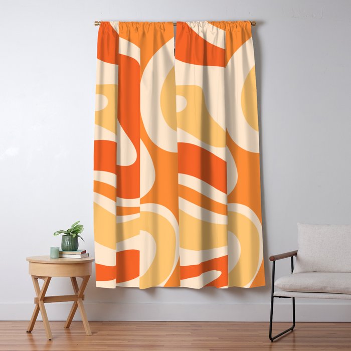 Retro Modern Liquid Swirl Abstract Pattern Square in Tangerine Orange Tones Window Curtain Gallery Image 1