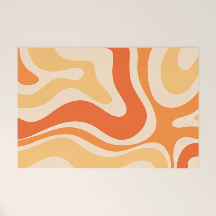 Retro Modern Liquid Swirl Abstract Pattern Square in Tangerine Orange Tones Welcome Mat Gallery Image 1