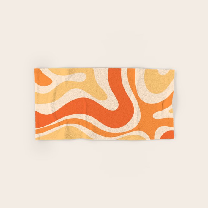 Retro Modern Liquid Swirl Abstract Pattern Square in Tangerine Orange Tones Bath Towel Gallery Image 1
