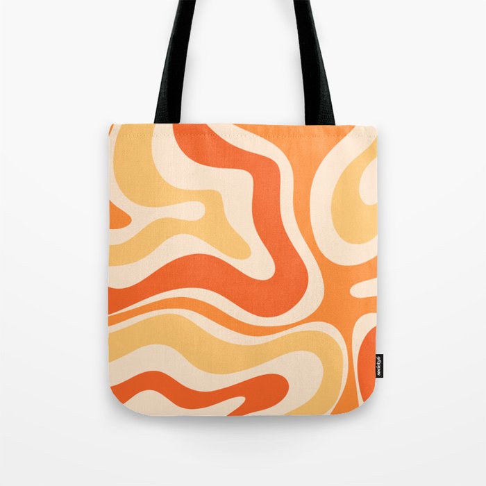 Retro Modern Liquid Swirl Abstract Pattern Square in Tangerine Orange Tones Tote Bag Gallery Image 1