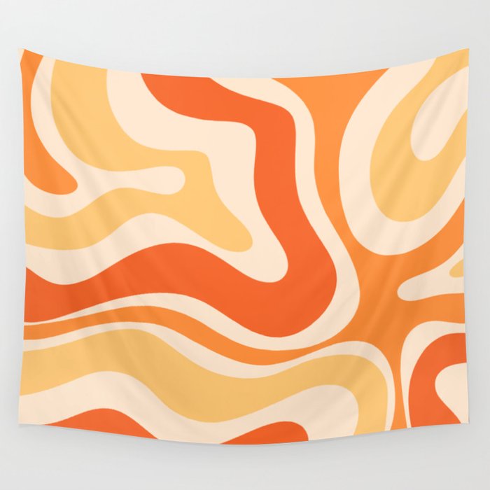 Retro Modern Liquid Swirl Abstract Pattern Square in Tangerine Orange Tones Wall Tapestry Gallery Image 4