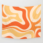 Retro Modern Liquid Swirl Abstract Pattern Square in Tangerine Orange Tones Wall Tapestry Gallery Image 4