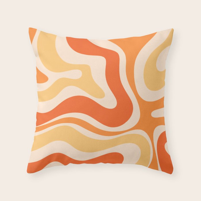 Retro Modern Liquid Swirl Abstract Pattern Square in Tangerine Orange Tones Throw Pillow Gallery Image 1
