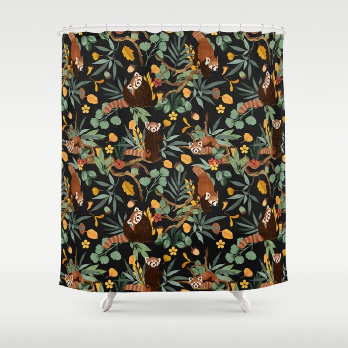 RED PANDAS IN DARK WILD NATURE Shower Curtain Gallery Image 1