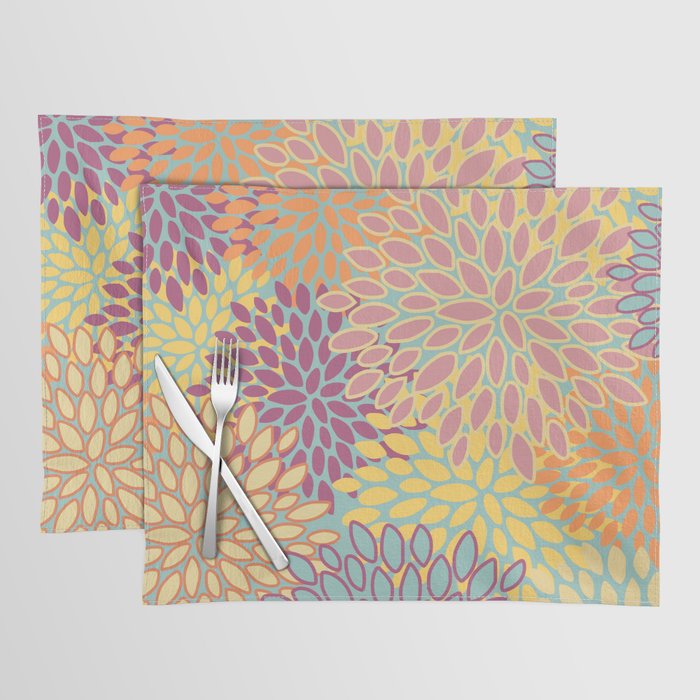 Festive, Floral Prints, Orange, Yellow, Teal and Pink Placemat Gallery Image 1