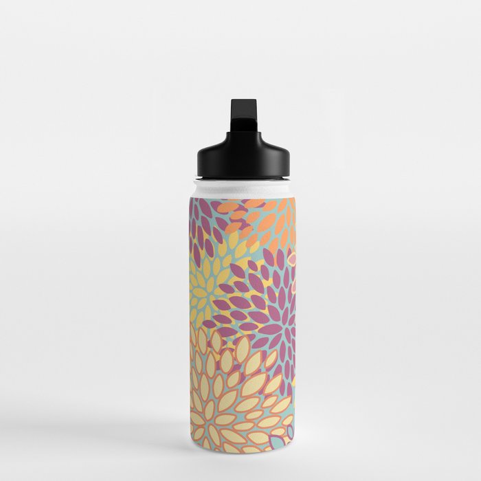 Festive, Floral Prints, Orange, Yellow, Teal and Pink Water Bottle Gallery Image 3