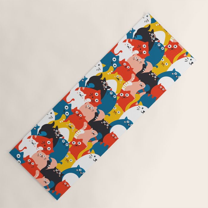 Silly Cats Crowd Pattern Yoga Mat Gallery Image 1