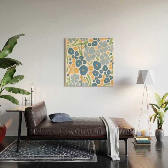 Blue and Yellow Flowers Wood Wall Art Gallery Image 2