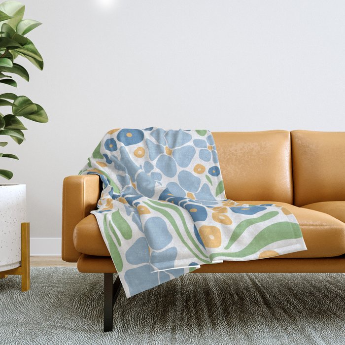 Blue and Yellow Flowers Throw Blanket Gallery Image 1