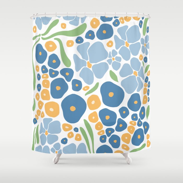 Blue and Yellow Flowers Shower Curtain Gallery Image 1